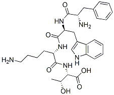(2S,3R)-2-[[(2S)-6-amino-2-[[(2S)-2-[[(2S)-2-amino-3-phenyl-propanoyl] amino]-3-(1H-indol-3-yl)propanoyl]amino]hexanoyl]amino]-3-hydroxy-buta noic acid Struktur