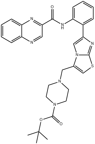 4-[[6-[2-[(2-QUINOXALINYLCARBONYL)AMINO]PHENYL]IMIDAZO [2,1-B]THIAZOL-3-YL]METHYL]-1-PIPERAZINECARBOXYLIC ACID 1,1-DIMETHYLETHYL ESTER Struktur