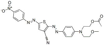 2-[p-[N-(2-アセトキシエチル)-N-(2-メトキシエチル)アミノ]フェニルアゾ]-5-(p-ニトロフェニルアゾ)-3-チオフェンカルボニトリル 化学構造式