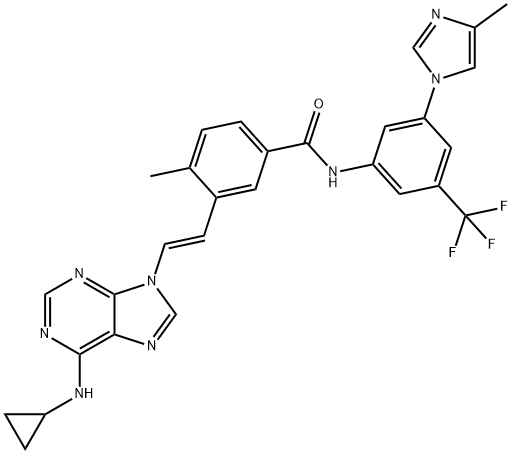 BenzaMide, 3-[(1E)-2-[6-(cyclopropylaMino)-9H-purin-9-yl]ethenyl]-4-Methyl-N-[3-(4-Methyl-1H-iMidazol-1-yl)-5-(trifluoroMethyl)phenyl]- 结构式