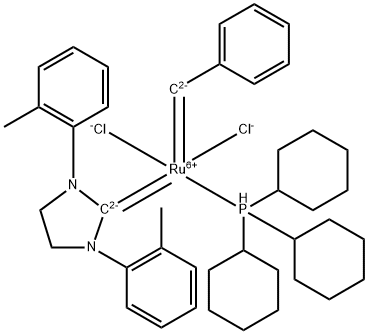 二氯[1,3-双(2-甲基苯基)-2-咪唑烷亚基](亚苄基)(三环己基膦)钌(II), 927429-60-5, 结构式