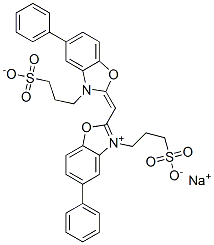 5-苯基-2-[[5-苯基-3-(3-磺丙基)-2(3H)-苯并恶唑亚基]甲基]-3-(3-磺丙基)苯并恶唑翁内盐钠盐 结构式