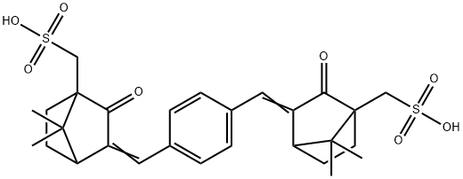 [(3E)-3-[[4-[(Z)-[7,7-dimethyl-3-oxo-4-(sulfomethyl)norbornan-2-yliden e]methyl]phenyl]methylidene]-7,7-dimethyl-2-oxo-norbornan-1-yl]methane sulfonic acid Structure