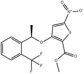 2-Thiophenecarboxylic acid, 5-nitro-3-[(1R)-1-[2-(trifluoroMethyl)phenyl]ethoxy]-, Methyl ester|(R)-5-硝基-3-(1-(2-(三氟甲基)苯基)乙氧基)噻吩-2-羧酸甲酯