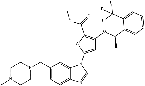 (R)-Methyl 5-(6-((4-Methylpiperazin-1-yl)Methyl)-1H-benzo[d]iMidazol-1-yl)-3-(1-(2-(trifluoroMethyl)phenyl)ethoxy)thiophene-2-carboxylate 化学構造式