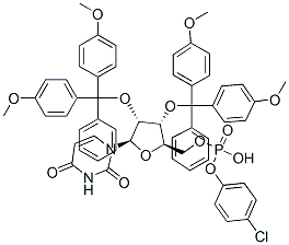 2',3'-O-bis(4,4'-dimethoxytrityl)uridine 5'-(4-chlorophenyl)phosphate 化学構造式