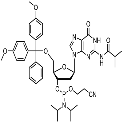 5'-O-(4,4'-DIMETHOXYTRITYL)-N2-ISOBUTYRYL-2'-DEOXYGUANOSINE-3'-(2-CYANOETHYL-N,N-DIISOPROPYL)PHOSPHORAMIDITE Structure