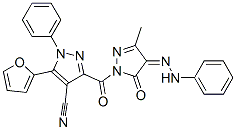 1H-Pyrazole-4-carbonitrile,  3-[[4,5-dihydro-3-methyl-5-oxo-4-(2-phenylhydrazinylidene)-1H-pyrazol-1-yl]carbonyl]-5-(2-furanyl)-1-phenyl- Structure