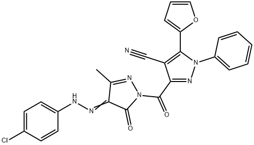 1H-Pyrazole-4-carbonitrile,  3-[[4-[2-(4-chlorophenyl)hydrazinylidene]-4,5-dihydro-3-methyl-5-oxo-1H-pyrazol-1-yl]carbonyl]-5-(2-furanyl)-1-phenyl- 化学構造式