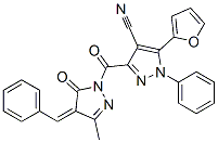 1H-Pyrazole-4-carbonitrile,  3-[[4,5-dihydro-3-methyl-5-oxo-4-(phenylmethylene)-1H-pyrazol-1-yl]carbonyl]-5-(2-furanyl)-1-phenyl- 结构式