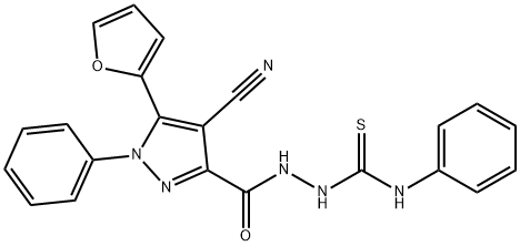 1H-Pyrazole-3-carboxylic  acid,  4-cyano-5-(2-furanyl)-1-phenyl-,  2-[(phenylamino)thioxomethyl]hydrazide,933065-66-8,结构式