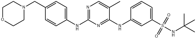 N-(tert-Butyl)-3-[[5-methyl-2-[[4-(4-morpholinylmethyl)phenyl]amino]-4-pyrimidinyl]amino]benzenesulfonamide 化学構造式