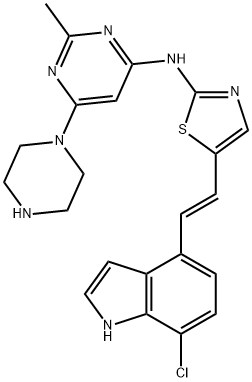 4-PyriMidinaMine, N-[5-[(1E)-2-(7-chloro-1H-indol-4-yl)ethenyl]-2-thiazolyl]-2-Methyl-6-(1-piperazinyl)- Structure