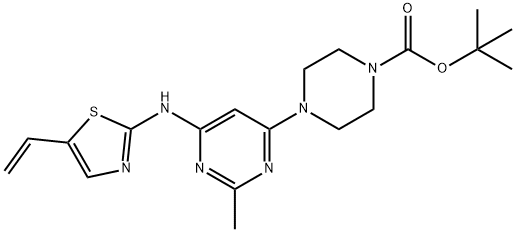 1-Piperazinecarboxylic acid, 4-[6-[(5-ethenyl-2-thiazolyl)aMino]-2-Methyl-4-pyriMidinyl]-, 1,1-diMethylethyl ester|4-(2-甲基-6-((5-乙烯基噻唑-2-基)氨基)嘧啶-4-基)哌嗪-1-羧酸叔丁酯