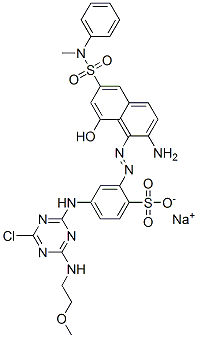 sodium 2-[[2-amino-8-hydroxy-6-[(methylanilino)sulphonyl]-1-naphthyl]azo]-4-[[4-chloro-6-[(2-methoxyethyl)amino]-1,3,5-triazin-2-yl]amino]benzenesulphonate Structure