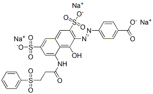 trisodium 4-[[1-hydroxy-8-[[1-oxo-3-(phenylsulphonyl)propyl]amino]-3,6-disulphonato-2-naphthyl]azo]benzoate|