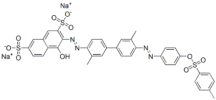 3-[[3,3'-ジメチル-4'-[[4-[[(4-メチルフェニル)スルホニル]オキシ]フェニル]アゾ][1,1'-ビフェニル]-4-イル]アゾ]-4-ヒドロキシ-2,7-ナフタレンジスルホン酸/ナトリウム,(1:x) 化学構造式