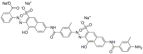 2-[[6-[[4-[[6-[(4-アミノ-3-メチルベンゾイル)アミノ]-1-ヒドロキシ-3-スルホ-2-ナフタレニル]アゾ]-3-メチルベンゾイル]アミノ]-1-ヒドロキシ-3-スルホ-2-ナフタレニル]アゾ]安息香酸/ナトリウム 化学構造式