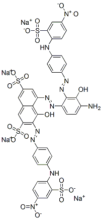 5-[[aminohydroxy[[4-[(4-nitro-2-sulphophenyl)amino]phenyl]azo]phenyl]azo]-4-hydroxy-3-[[4-[(4-nitro-2-sulphophenyl)amino]phenyl]azo]naphthalene-2,7-disulphonic acid, sodium salt,93839-64-6,结构式