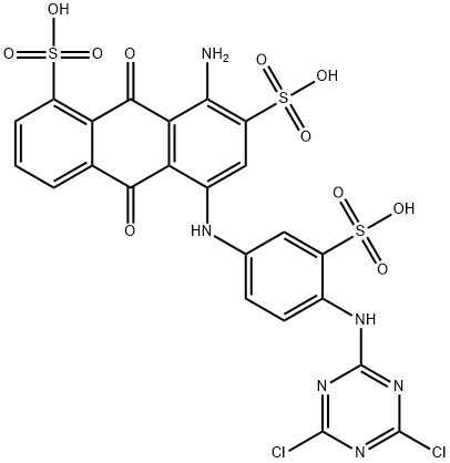 8-amino-5-[[4-[(4,6-dichloro-1,3,5-triazin-2-yl)amino]-3-sulphophenyl]amino]-9,10-dihydro-9,10-dioxoanthracene-1,7-disulphonic acid,93858-28-7,结构式