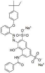 5-(benzoylamino)-4-hydroxy-3-[[2-[4-(tert-pentyl)phenoxy]phenyl]azo]naphthalene-2,7-disulphonic acid, sodium salt Structure