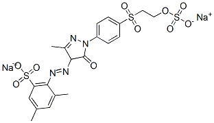 4-[[4,5-dihydro-3-methyl-5-oxo-1-[4-[[2-(sulphooxy)ethyl]sulphonyl]phenyl]-1H-pyrazol-4-yl]azo]-m-xylene-5-sulphonic acid, sodium salt 结构式