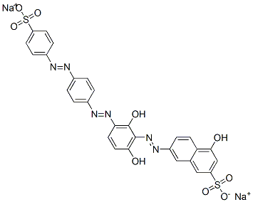 disodium 7-[[2,6-dihydroxy-3-[[4-[(4-sulphonatophenyl)azo]phenyl]azo]phenyl]azo]-4-hydroxynaphthalene-2-sulphonate Structure