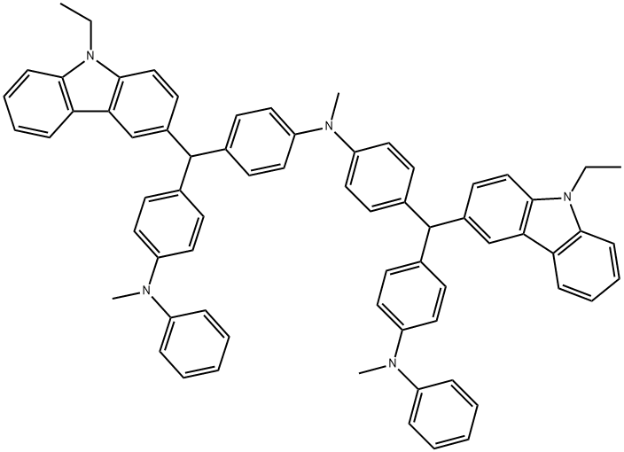 4-[(9-ethyl-9H-carbazol-3-yl)[4-(tolylamino)phenyl]methyl]-N-[4-[(9-ethyl-9H-carbazol-3-yl)[4-(tolylamino)phenyl]methyl]phenyl]-N-methylaniline Struktur