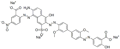 sodium 2-[[2-amino-6-[[4'-[(3-carboxy-4-hydroxyphenyl)azo]-3,3'-dimethoxy[1,1'-biphenyl]-4-yl]azo]-5-hydroxy-7-sulpho-1-naphthyl]azo]-5-nitrobenzoate,93964-42-2,结构式