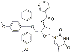 5'-O-[ビス(4-メトキシフェニル)フェニルメチル]チミジン3'-ベンゾアート 化学構造式