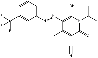 3-Pyridinecarbonitrile,  1,2-dihydro-6-hydroxy-4-methyl-1-(1-methylethyl)-2-oxo-5-[2-[3-(trifluoromethyl)phenyl]diazenyl]- 结构式