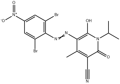 3-Pyridinecarbonitrile,  5-[2-(2,6-dibromo-4-nitrophenyl)diazenyl]-1,2-dihydro-6-hydroxy-4-methyl-1-(1-methylethyl)-2-oxo- 结构式