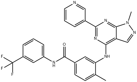 4-甲基-3-[[1-甲基-6-(3-吡啶基)-1H-吡唑并[3,4-D]嘧啶-4-基]氨基]-N-[3-(三氟甲基)苯基]苯甲酰胺, 940310-85-0, 结构式