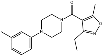(3-乙基-5-甲基-4-异噁唑)[4-(3-甲基苯基)-1-哌嗪]-甲酮 结构式