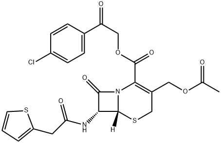 2-(p-chlorophenyl)-2-oxoethyl (6R-trans)-3-(acetoxymethyl)-8-oxo-7-(2-thienylacetamido)-5-thia-1-azabicyclo[4.2.0]oct-2-ene-2-carboxylate Struktur