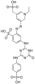 3-Pyridinemethanesulfonic  acid,  5-[2-[5-[[1,6-dihydro-6-oxo-4-[(4-sulfophenyl)amino]-1,3,5-triazin-2-yl]amino]-2-sulfophenyl]diazenyl]-1-ethyl- Structure