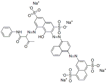 tetrasodium 3-[[4-[[8-[[1-[(anilino)carbonyl]-2-oxopropyl]azo]-1-hydroxy-3,6-disulphonato-2-naphthyl]azo]naphthyl]azo]naphthalene-1,5-disulphonate Structure