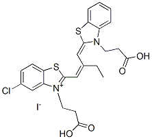 3-(2-カルボキシエチル)-2-[2-[[3-(2-カルボキシエチル)ベンゾチアゾール-2(3H)-イリデン]メチル]-1-ブテニル]-5-クロロベンゾチアゾリウム・ヨージド 化学構造式