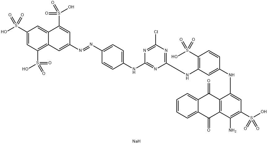 pentasodium 7-[[4-[[4-[[5-[(4-amino-9,10-dihydro-9,10-dioxo-3-sulphonato-1-anthryl)amino]-2-sulphonatophenyl]amino]-6-chloro-1,3,5-triazin-2-yl]amino]phenyl]azo]naphthalene-1,3,5-trisulphonate,94159-05-4,结构式