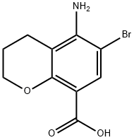 5-アミノ-6-ブロモ-3,4-ジヒドロ-2H-1-ベンゾピラン-8-カルボン酸 化学構造式