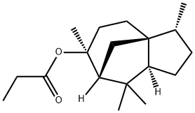 プロピオン酸[(3R,8aβ)-オクタヒドロ-3β,6,8,8-テトラメチル-1H-3aα,7α-メタノアズレン]-6β-イル 化学構造式