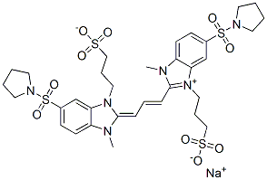 1H-Benzimidazolium, 2-[3-[1,3-dihydro-1-methyl-5-(1-pyrrolidinylsulfonyl)-3-(3-sulfopropyl)-2H-benzimidazol-2-ylidene]-1-propenyl]-1-methyl-5-(1-pyrrolidinylsulfonyl)-3-(3-sulfopropyl)-, hydroxide, inner salt, sodium salt,94200-20-1,结构式