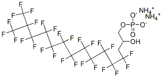 りん酸ジアンモニウム2-ヒドロキシ-4,4,5,5,6,6,7,7,8,8,9,9,10,10,11,11,12,12,13,13,14,15,15,15-テトラコサフルオロ-14-(トリフルオロメチル)ペンタデシル 化学構造式