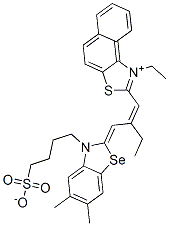 2-[2-[[5,6-ジメチル-3-(4-スルホナトブチル)ベンゾセレナゾール-2(3H)-イリデン]メチル]-1-ブテニル]-1-エチルナフト[1,2-d]チアゾール-1-イウム 化学構造式