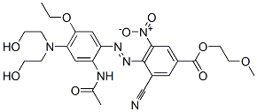 2-methoxyethyl 4-[[2-(acetylamino)-4-[bis(2-hydroxyethyl)amino]-5-ethoxyphenyl]azo]-3-cyano-5-nitrobenzoate Struktur
