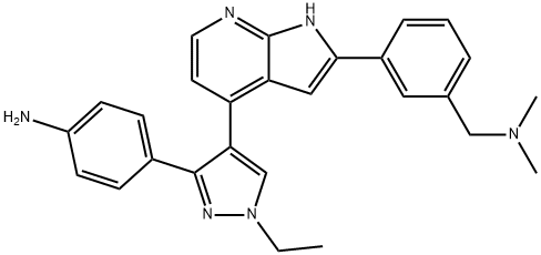 3-[4-[3-(4-氨基苯基)-1-乙基-1H-吡唑-4-基]-1H-吡咯并[2,3-B]吡啶-2-基]-N,N-二甲基苯甲胺 结构式