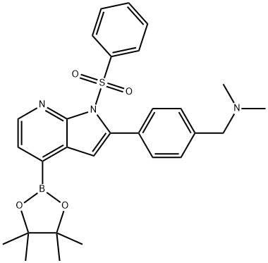 BENZENEMETHANAMINE, N,N-DIMETHYL-4-[1-(PHENYLSULFONYL)-4-(4,4,5,5-TETRAMETHYL-1,3,2-DIOXABOROLAN-2-YL)-1H-PYRROLO[2,3-B]PYRIDIN-2-YL]- Structure