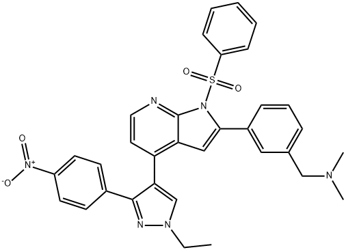 942920-68-5 3-[4-[1-乙基-3-(4-硝基苯基)-1H-吡唑-4-基]-1-(苯磺酰基)-1H-吡咯并[2,3-B]吡啶-2-基]-N,N-二甲基苯甲胺