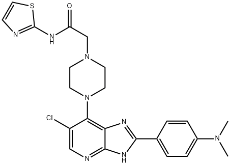 2-[4-[6-氯-2-(4-二甲基氨基苯基)-3H-咪唑并[4,5-B]吡啶-7-基]哌嗪-1-基]-N-(噻唑-2-基)乙酰胺,942947-93-5,结构式