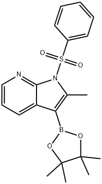 1H-Pyrrolo[2,3-b]pyridine, 2-methyl-1-(phenylsulfonyl)-3-(4,4,5,5-tetramethyl-1,3,2-dioxaborolan-2-yl)- Struktur